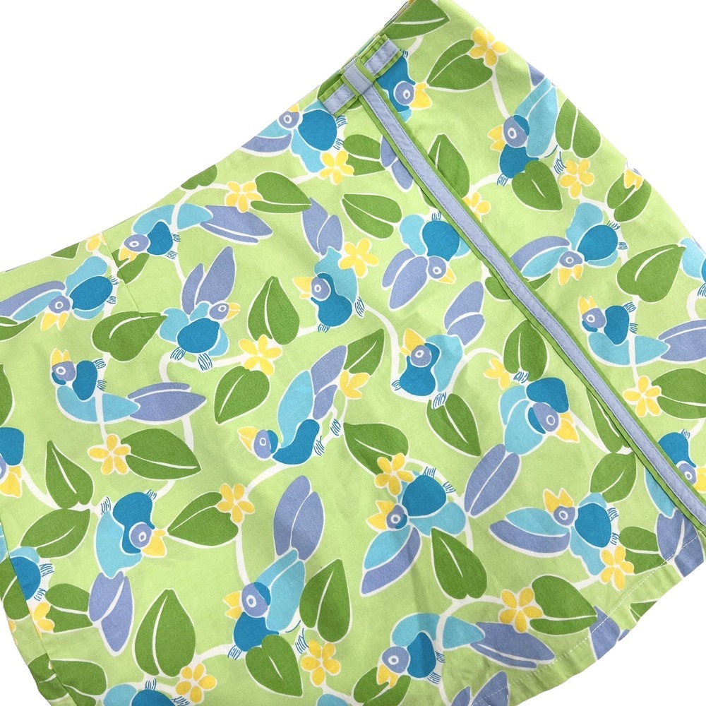 LILLY PULITZER Womens 4 Vintage Green/Blue Bird Floral Print Skort Skirt Stretch